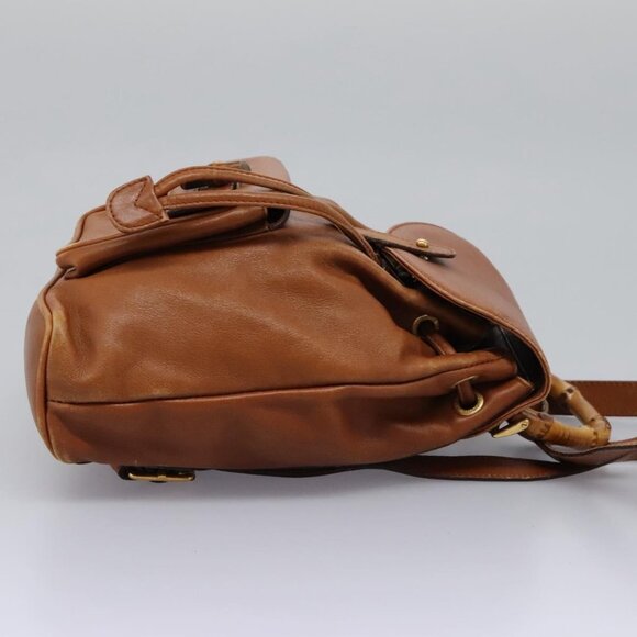 GUCCI Bamboo Backpack Leather Brown Gold - Picture 4 of 16